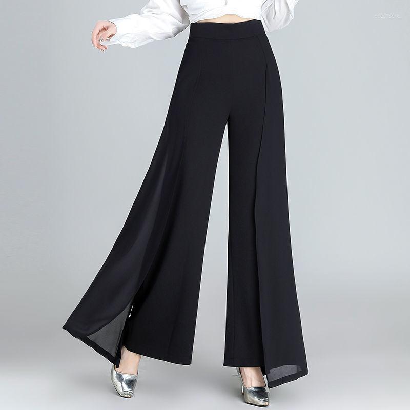 

Women's Pants Chiffon Wide Leg High Waist Casual Black Elegant Trousers Women Korean Fashion Clothing 2023, Red