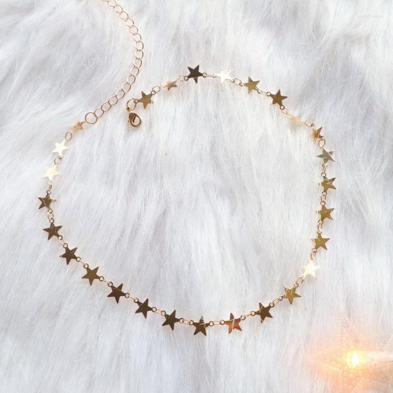 

Choker Fashion Gothic Copper Stars Necklaces For Women Unique Design Short Clavicle Chain Necklace Collares Neck Jewelry