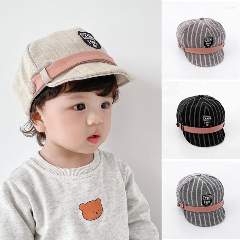 

Berets Boys Girls Striped Peaked Cap Baby Fashion Casual Embroidery Baseball Caps Sunshade Flat Wide Hip Hat For Kids 1-5 Years, Black