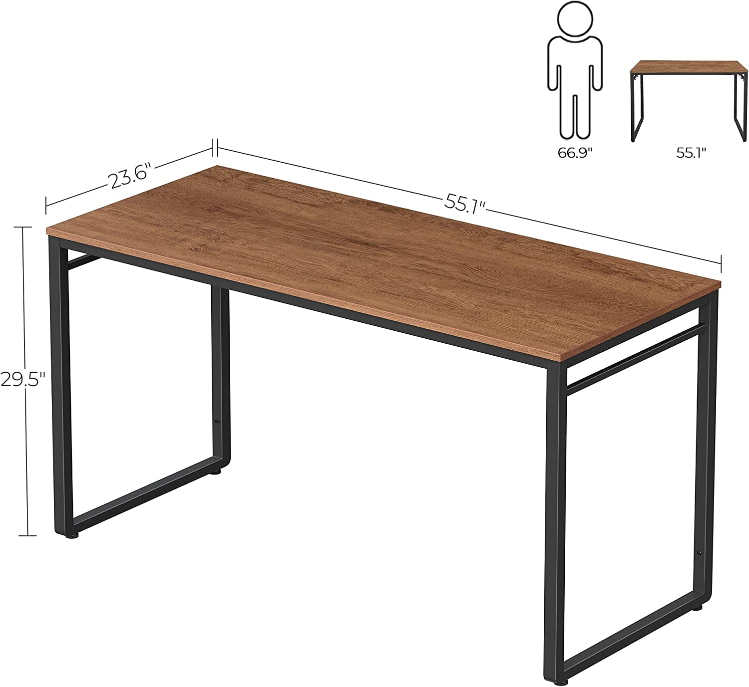 

Computer Desk, 55-Inch Writing Desk, Office Desk with 8 Hooks , Walnut Brown and Black