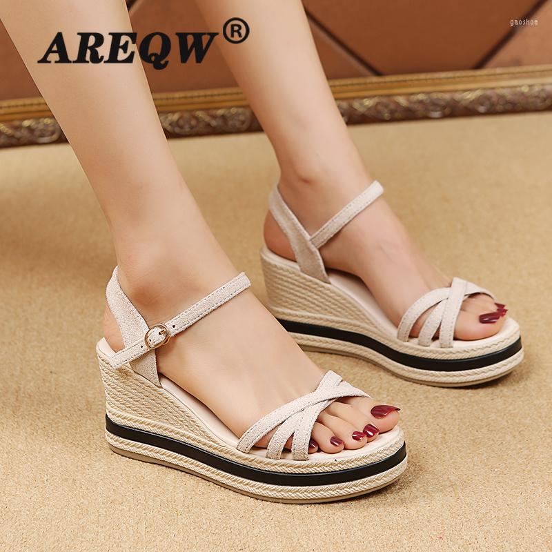 

Dress Shoes Brand Fashion Women Wedge Sandals Summer Platform Buckle Strap Open Toe Casual Ladies, Beige