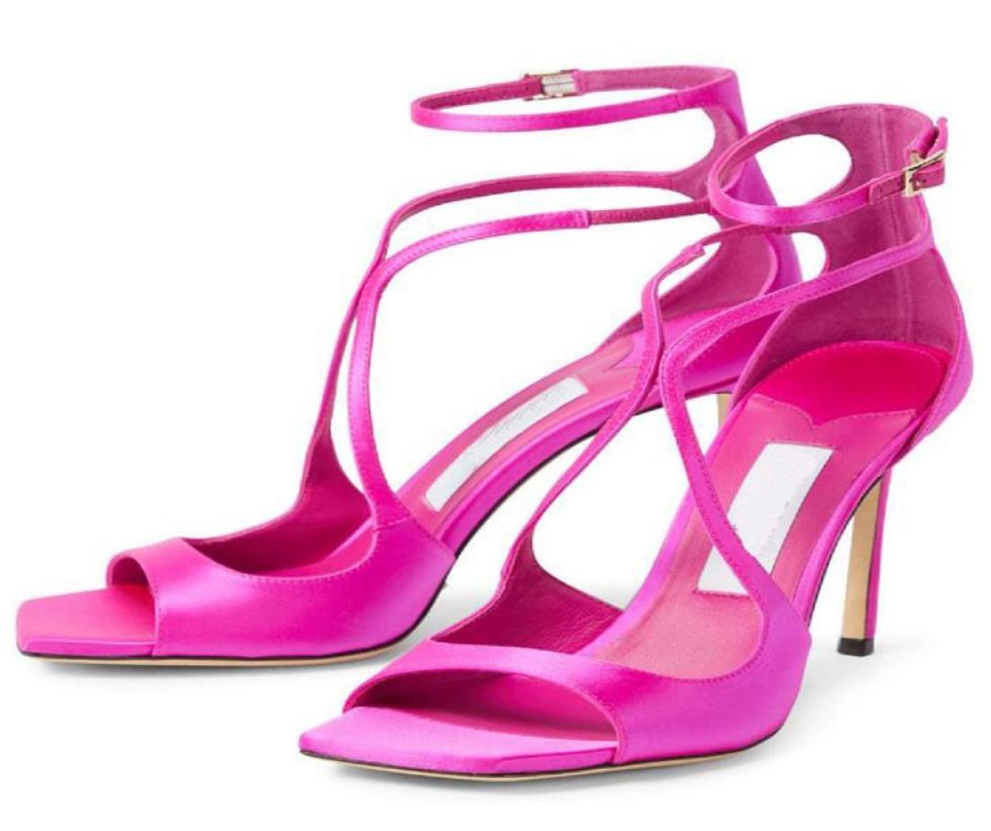 

New Season summer Azia satin sandals Shoes wedding dress party LANG sexy women pumps ankle strap perfect Ladies Stiletto High Heel8865824, Silver