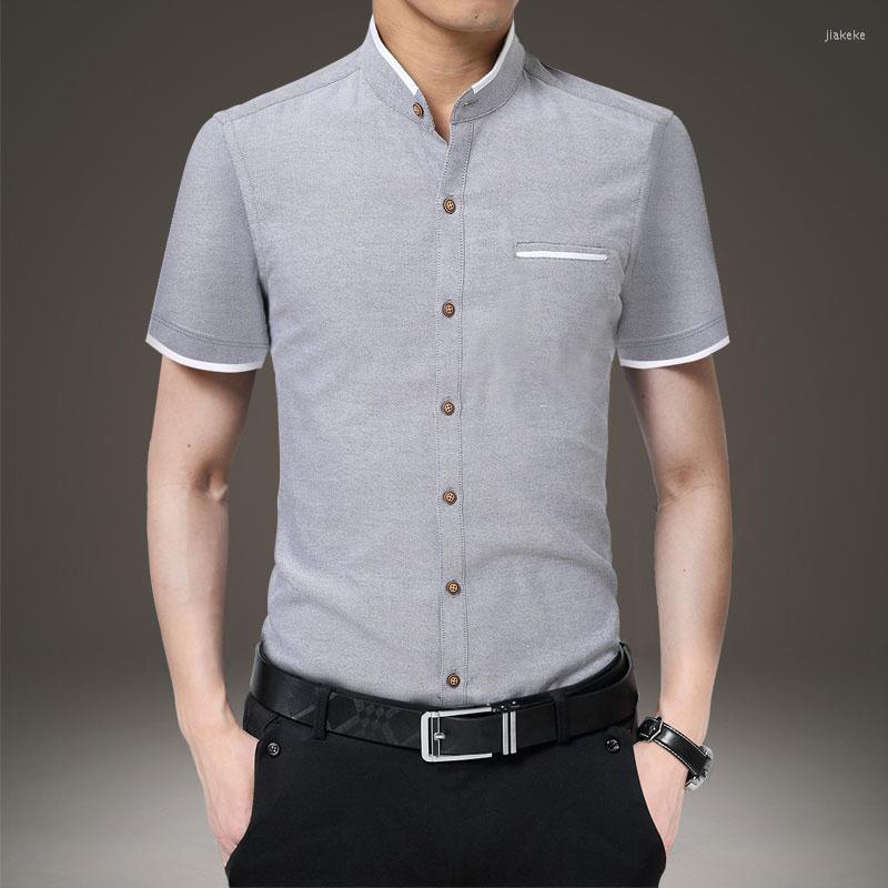 

Men's Casual Shirts Summer Men Fashion Slim Fit Short Sleeve Shirt Business Patchwork Mandarin Collar Mens Plus Size M, White