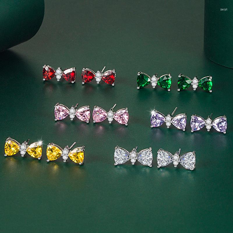

Stud Earrings Bow Women's Fashion High Quality Jewelry Pink Crystal Zircon Gifts For Womans
