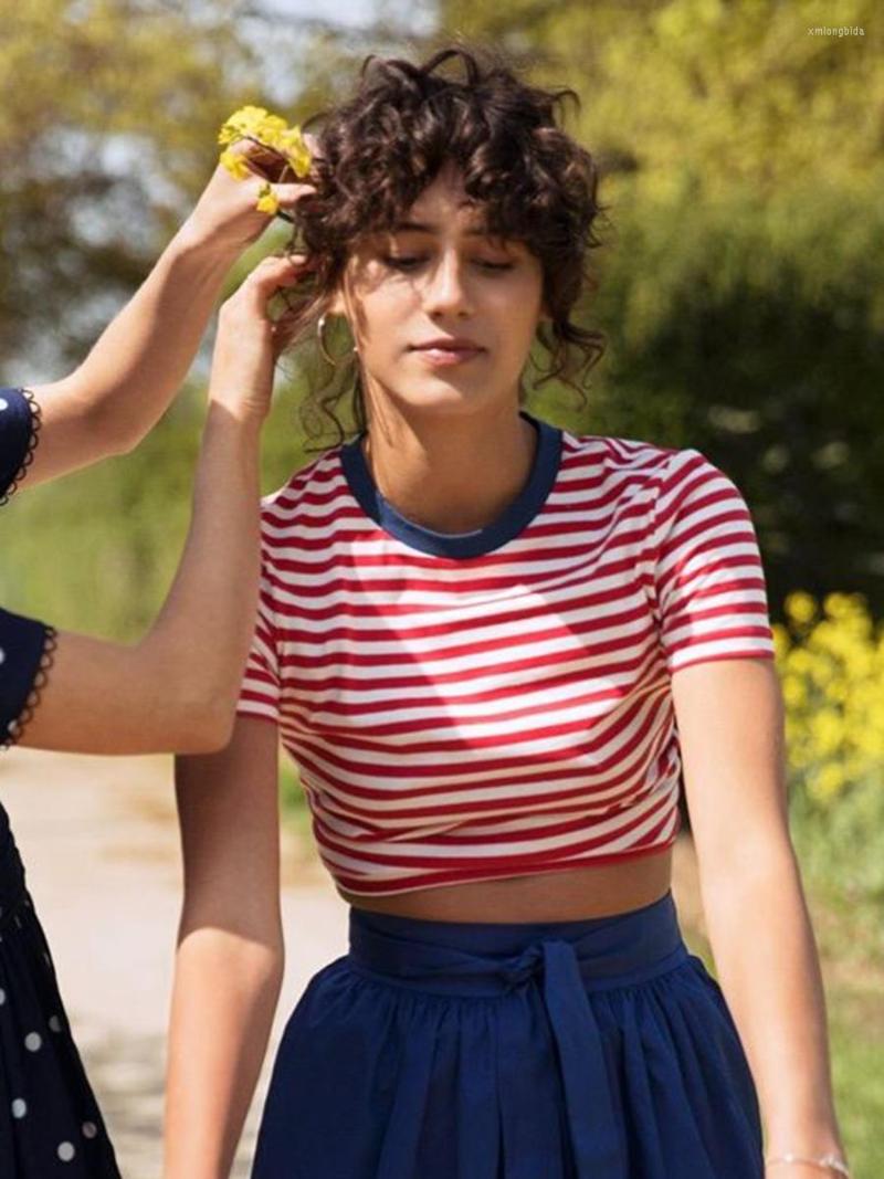 

Women's T Shirts Patchwork Stripe Tshirt Cotton Round Neck Summer Short Sleeve Female Tshirts Chic Vintage Elegant Causual Fashion Women Top, Pink