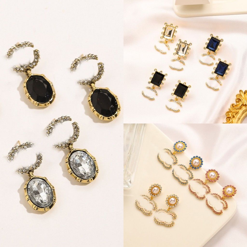 

Fashion Ear Stud Designer Earrings For Women Brand Designers Geometry 18K Gold Plated Crystal Earring Wedding Party Jewerlry Accessories