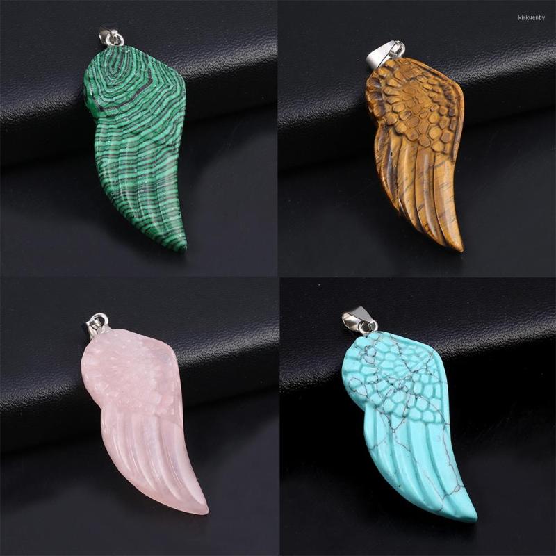 

Pendant Necklaces Natural Stone Carved Angel Wing Crystal Opal Agate Quartz Healing Charms Women DIY Necklace Jewelry Making Accessories