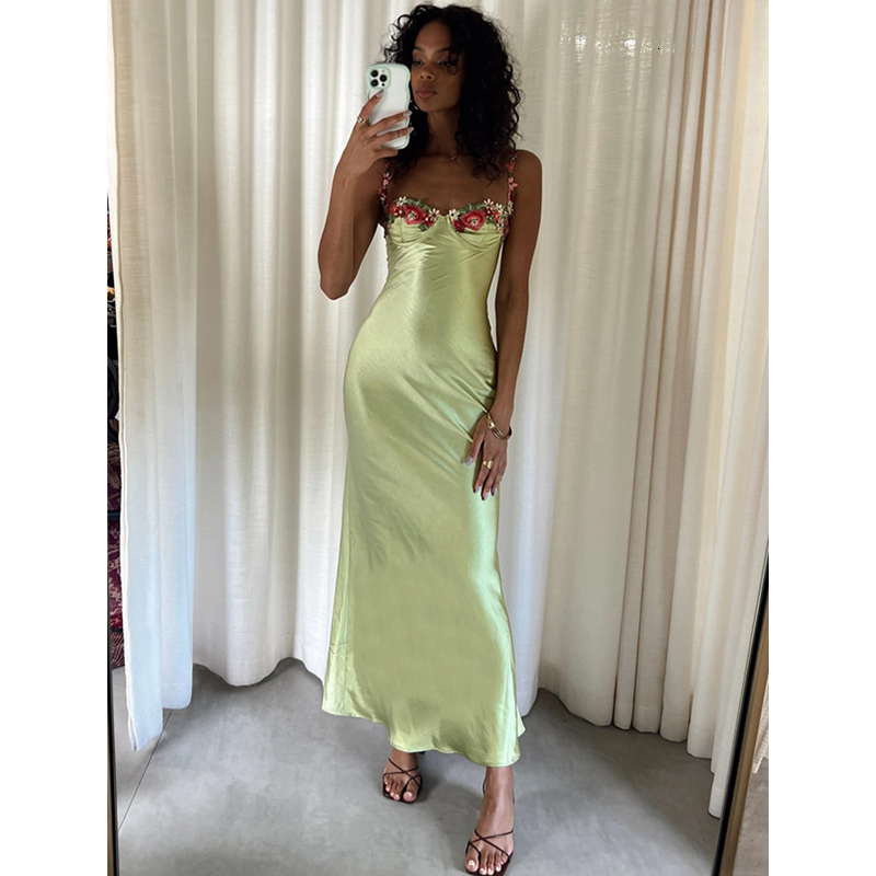 

Casual Dresse Floral Summer V Neck Spaghetti Strap Sleeveless Long Dress Elegant Ladies Satin Party Clothes Clubwear 230420, Blue
