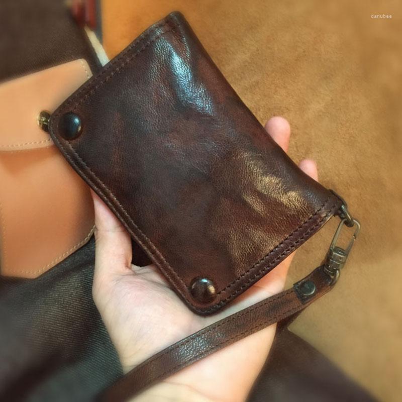 

Wallets AETOO Original Retro Men's Leather Wallet Handmade To Do Old Vertical Japanese And Korean Color Bump Head Layer