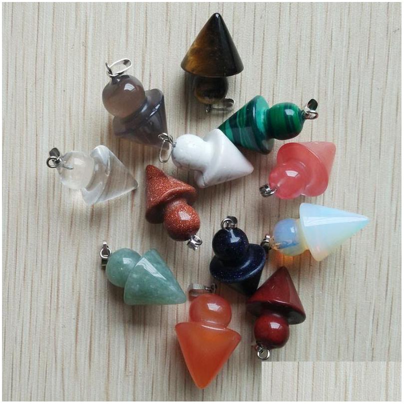 

Pendant Necklaces Pendum Chakra Circar Cone Healing Crystal Reiki Charms For Necklace Jewelry Making Amethyst Rose Quartz Bead Point Dhwlr