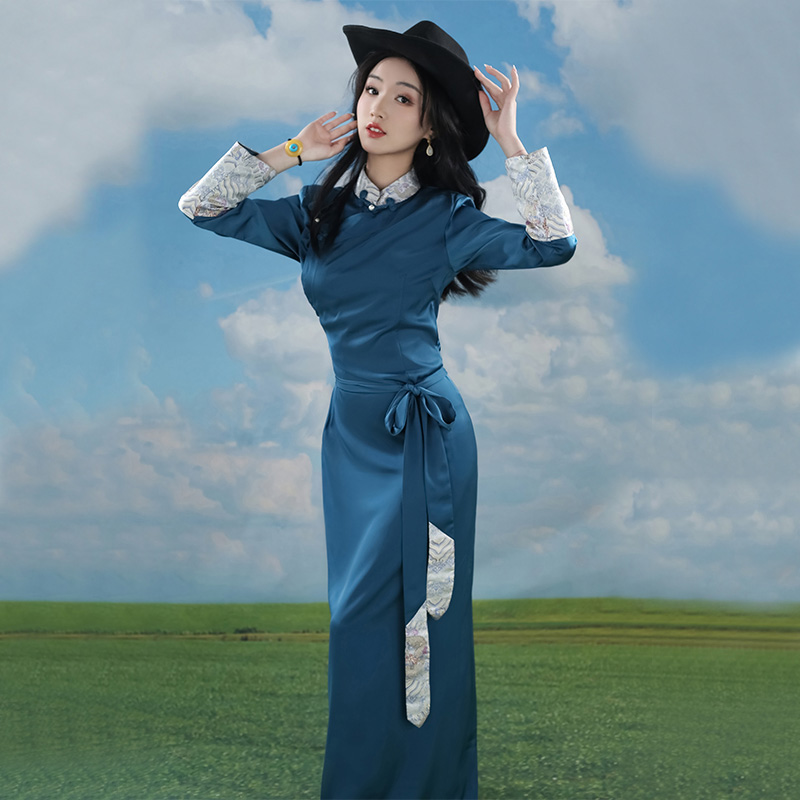 

Tibetan ethnic Clothing Women's Traditional Oriental Dress Vintage Tibet style cheongsam Robe elegant party costume