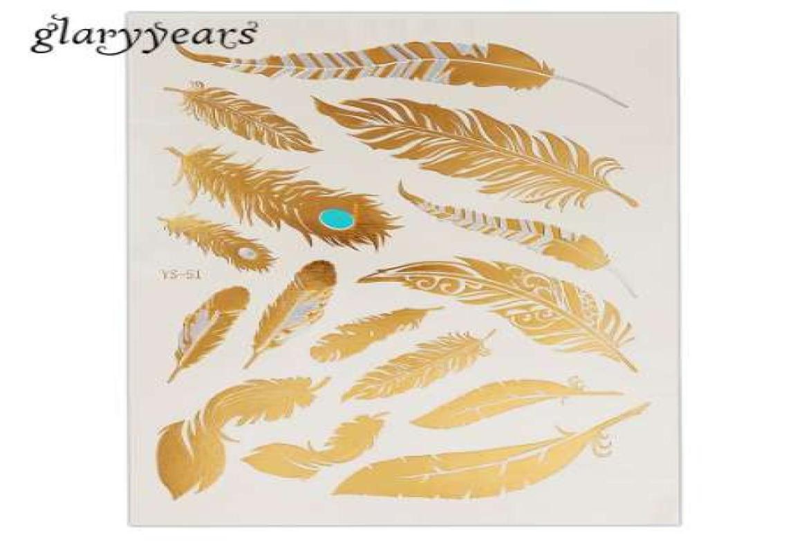 

1PC Flash Metallic Waterproof Tattoo Gold Silver Women Fashion Henna YS51 Peacock Feather Design Temporary Tattoo Stick Paster1008277