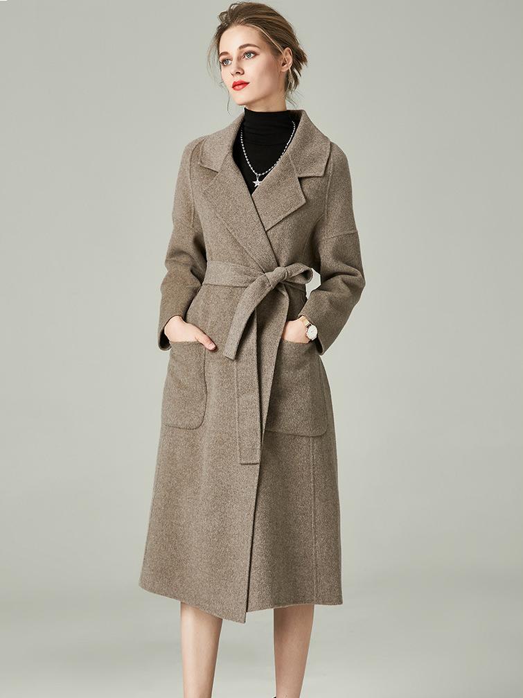 

Fur OLOMM 00340# Doublefaced cashmere coat Women's long sleeve coat wool luxurious customization Thicken Top England style, Khaki