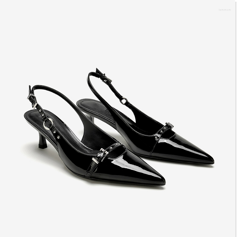 

Sandals Sweet For Women Office Career Thin High Heels Shoes Woman Rivet Buckle Strap Square Summer Sandalias, Black