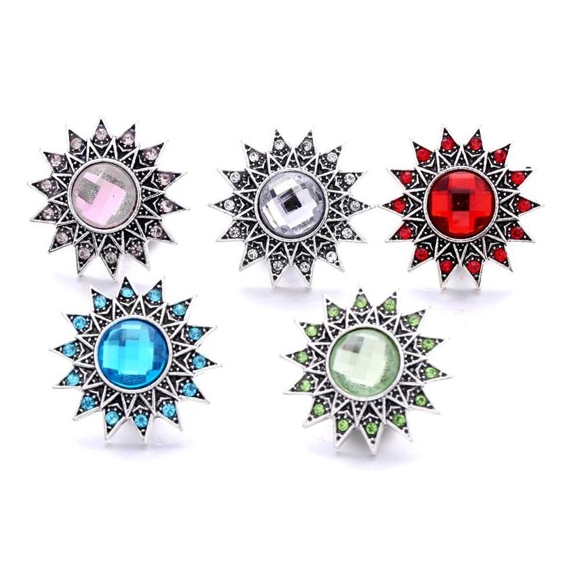 

Clasps Hooks Wholesale Fashion Sun Rhinestone Ginger Snap Button Clasp Jewelry Findings Women Men Red Blue Pink Zircon Charms 18Mm Dhs9B