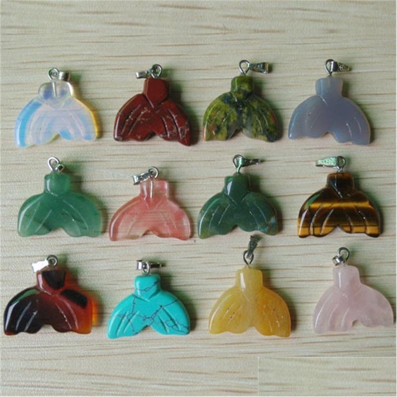 

Charms Carved Fish Whale Tail Assorted Natural Stone Crystal Pendants For Necklace Accessories Jewelry Making Drop Delivery Findings Dhcac