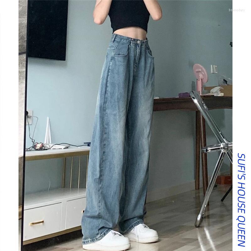 

Women' Jeans High Waist Denim Pants For Women Spring Autumn Style Versatile Blue Straight Casual Trousers Loose And Thin Wide Leg, Retro blue