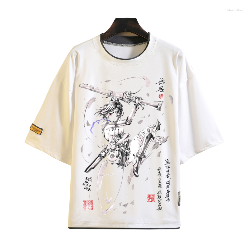

Men's T Shirts Anime KABANERI OF THE IRON White Shirt Ink Wash Painting T-shirt Casual Tops