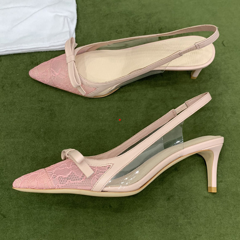 

2023 Dress Shoes High Heels Sandals Women's Wedding Pumps Shoes Women Summer Designer Pointed Toe Black Bowtie Fashion Canvas Party With Box -K366, Picture color