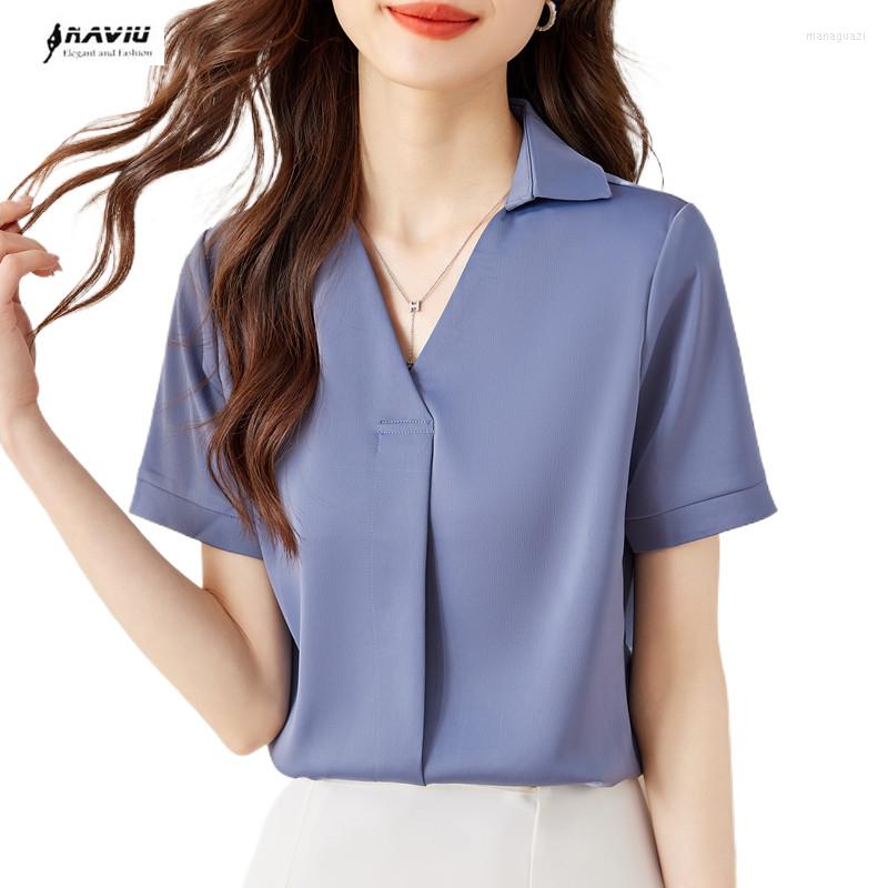 

Women' Blouses NAVIU Elegant Women Shirt Temperament V Neck Short Sleeve Formal High End Office Ladies Work Tops White, Blue