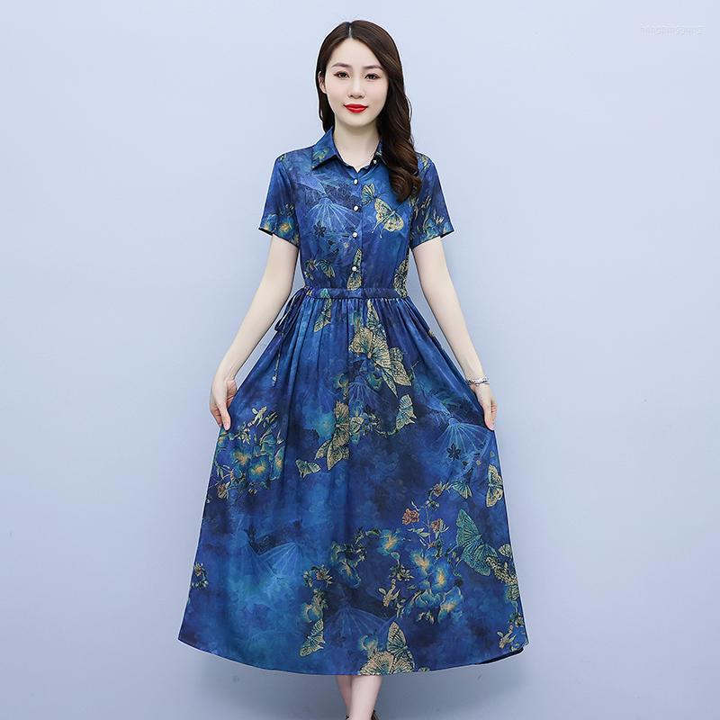 

Casual Dresses 2023 Summer Temperament Slim Dress Matching Printed Mid-length, Blue
