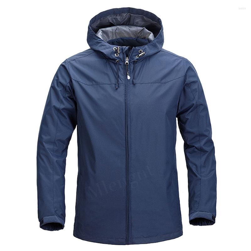 

Men's Jackets Casual Jacket Fashion Hooded Waterproof Spring And Autumn Simple Solid Color Windproof Outdoor Sports Men's Clothing, Dark blue jacket
