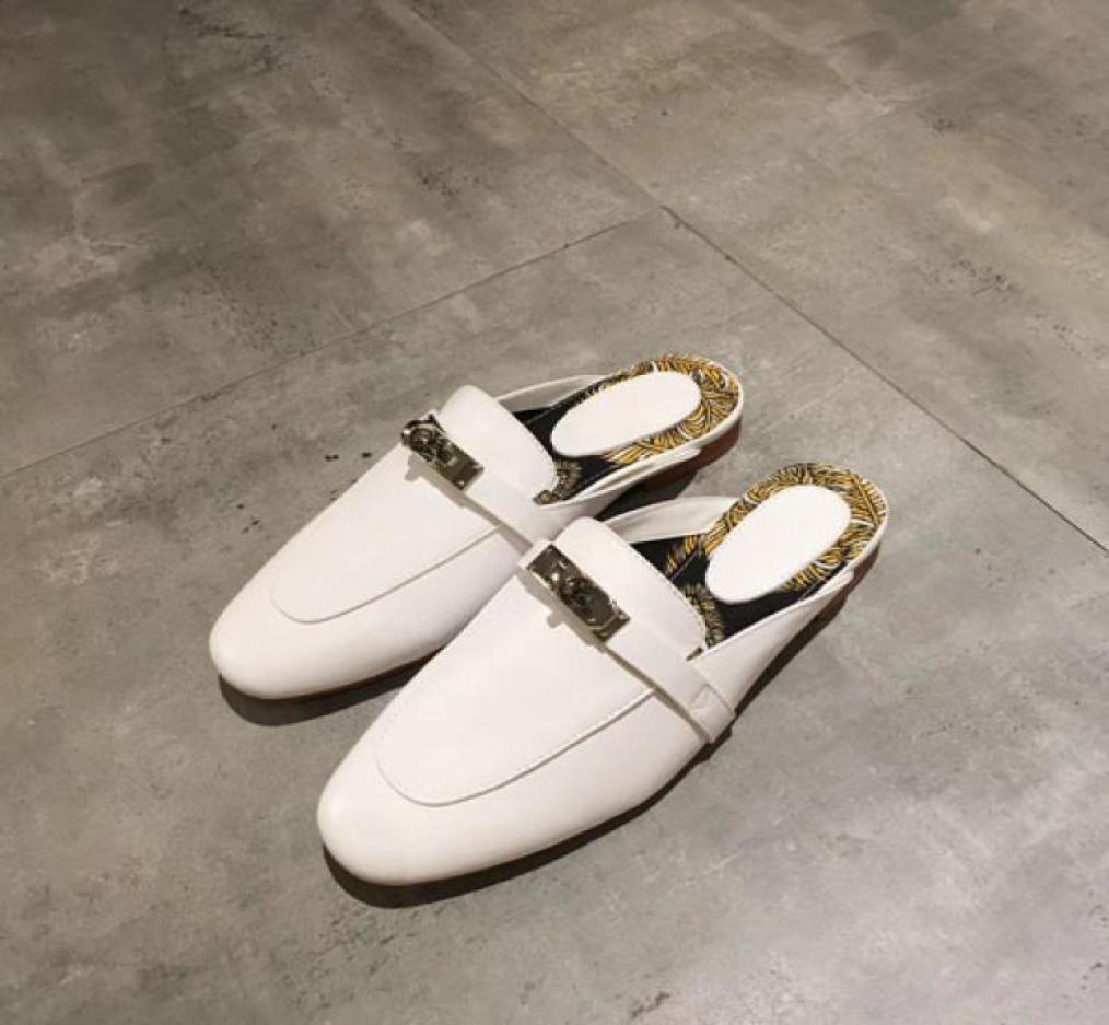 

Real leather slippers Women Summer casual Scuffs imported calfskin top good quality hardware saddle buckle comfortable shoes8955741, Red