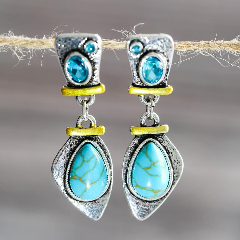 

Dangle Earrings & Chandelier Vintage Tibetan Silver Color Turquoises Earring Blue Stone Chain For Women Boho Jewelry 2023 O3D264