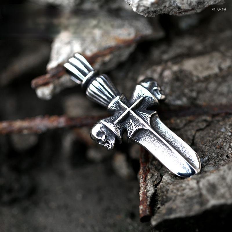 

Pendant Necklaces Retro Gothic Skull Dagger Personality Jesus Stainless Steel Cross Hip Hop Motorcycle Party Necklace