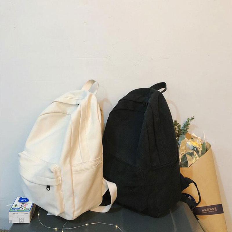 

Backpack Retro Cotton Women Men Canvas Student Simple Solid Color Casual Outdoor Travel Bag School For Teenager Girl Boy, Black