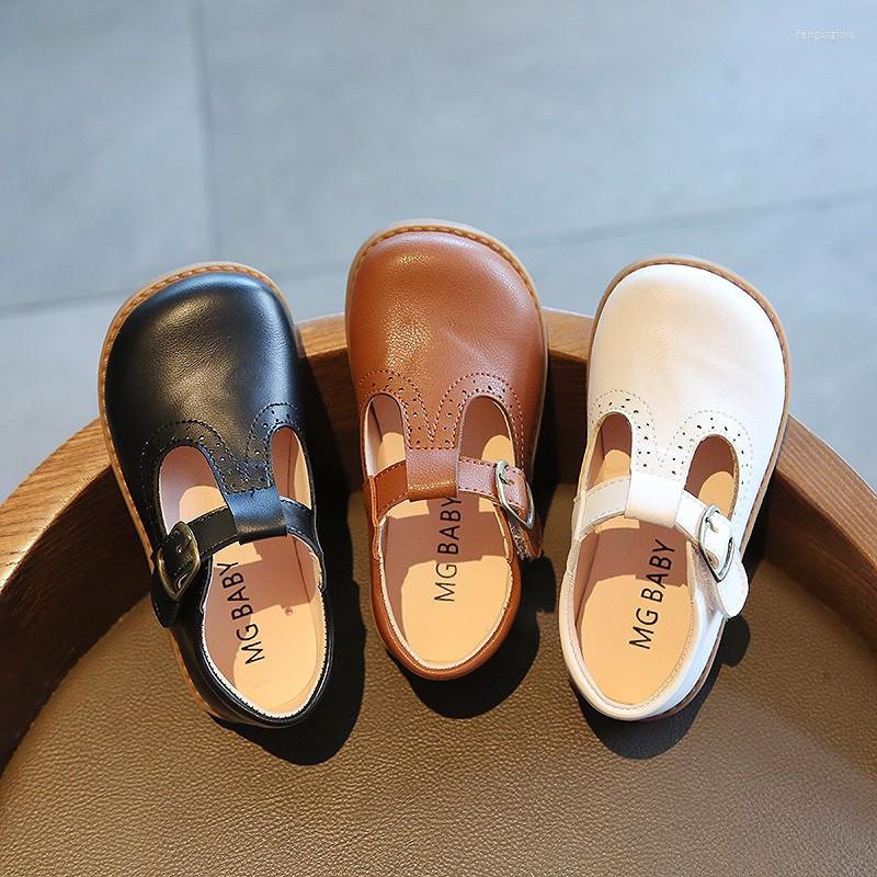 

Flat Shoes Kids T Strap Fretwork Platform Girls Princess Buckle Mary Janes Boys Baby Children Leather Black Brown