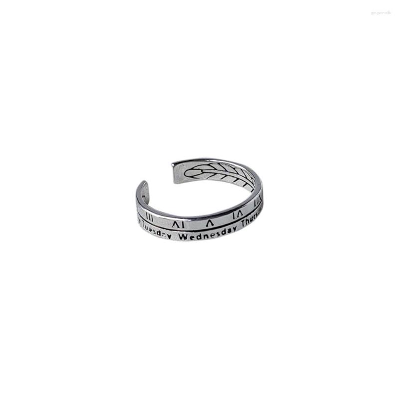 

Cluster Rings QiLuxy Korean Vintage Silver Color Metal Hollow Letter Hexagram Opening For Women Men Adjustable Couple Ring Jewelry