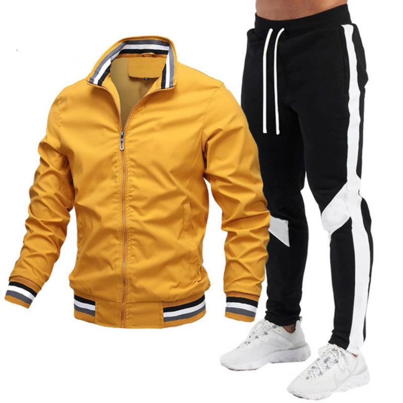 

Men's Tracksuits Jacket Pants Set Running Sports Clothing 230419, Navy-white