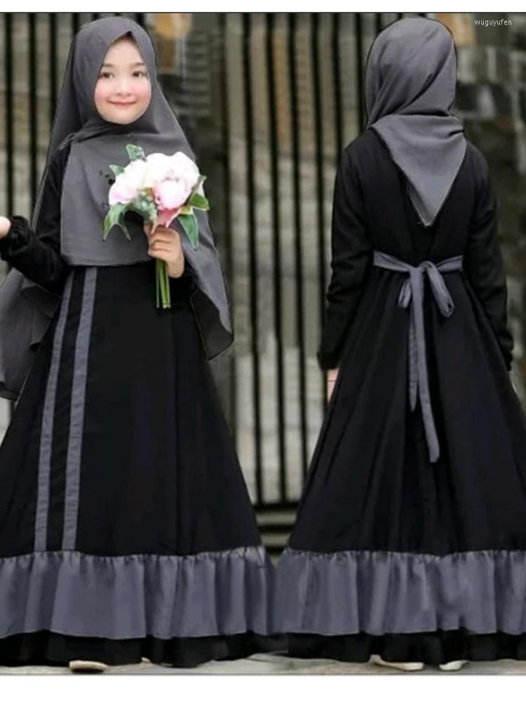 

Ethnic Clothing 2Pcs Muslim Ramadan Prayer Dress Abaya Sets Children Girls Eid Khimar Hijab Arab Kids Long Robe Headscarf Jilbab Kaftan Gown