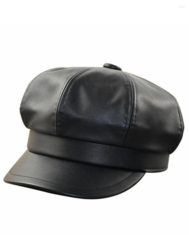 

Berets Women Fashion Leather Sboy Caps Black PU Octagon Hat Man Big Size Beret 54cm 56cm 57.5cm 59cm 61-62cm