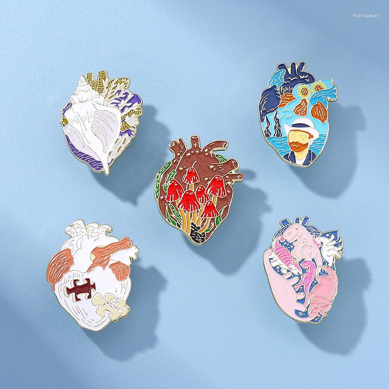

Brooches Heart Oil Painting Enamel Pin Graffiti Organ Sunflower Mushroom Lapel Metal Badge For Backpack Jewelry Wholesale