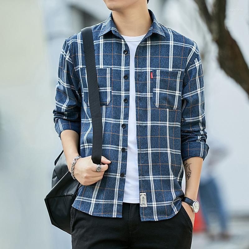 

Men's Casual Shirts Men 2023 Plaid Blouses Single Breasted Long Sleeve Streetwear Loose Korean Chic Fashion Thin Outwear Tops W252, Cs93 qingbaige