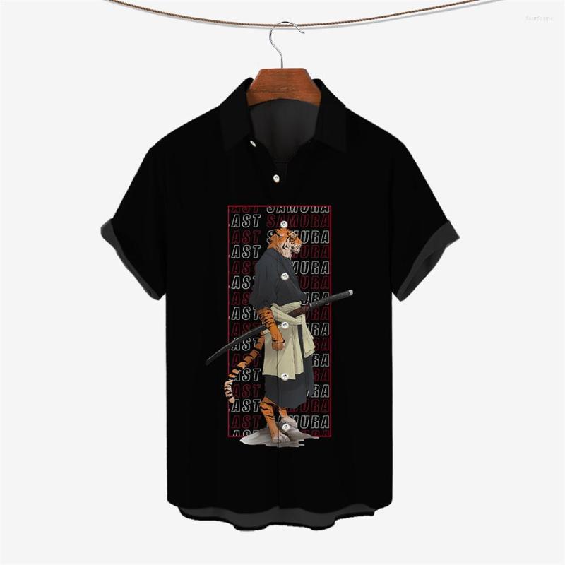 

Men's Casual Shirts Summer Men's Shirt Japanese Samurai Pattern Print Classic Fashion Hawaiian Boutique Short-sleeved Holiday Leisure, E01-cj00135