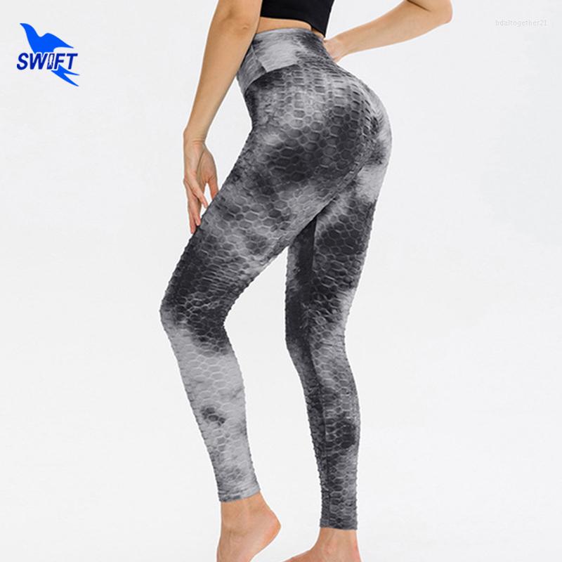 

Active Pants Honeycomb High Waist Push Up Running Tights Women Quick Dry Elastic Yoga Pleated Breathable Gym Fitness Leggings Bottoms, 12346 yellow