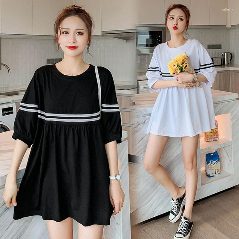 

Women's T Shirts Women's Mid Length T-shirt Loose Tops Woman Trend 2023 Autumn Korea Gothic Clothes Indoor T-shirts Striped Tee Grunge, Black