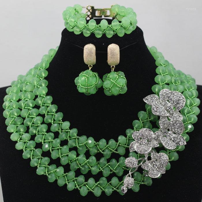

Necklace Earrings Set Green Nigerian African Beads Jewelry Costume Wedding Bridal Earrings/Bracelet/Necklace Wholesale ALJ783, Picture shown