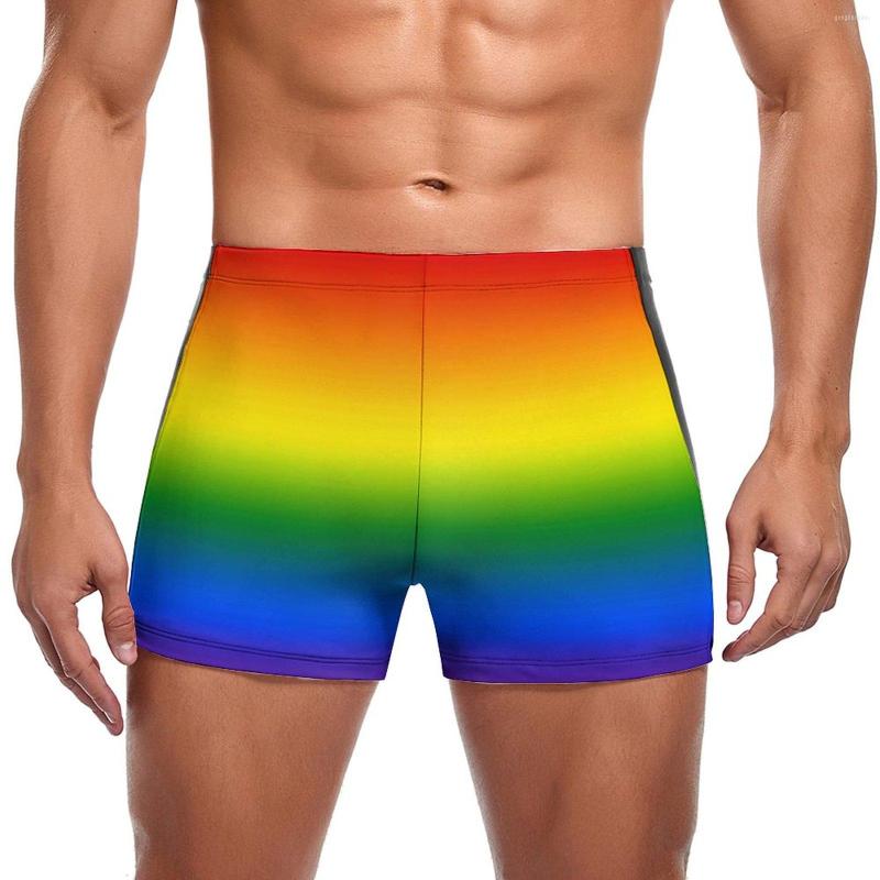 

Men' Swimwear Rainbow Swimming Trunks Pretty Bright Colorful Training Large Size Swim Shorts Custom Durable Male Briefs, Style