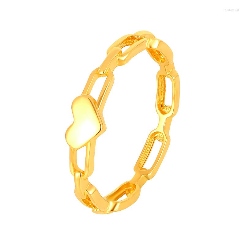 

Cluster Rings Solid 999 24K Yellow Gold Ring Heart Band 1pcs