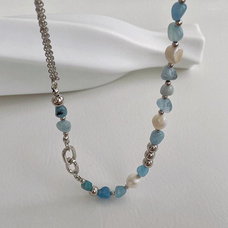 

Choker Aesthetic Blue Natural Stone Mix Freshwater Pearl Necklaces Summer Irregular On The Neck Beads Exquisite Trend Jewelry