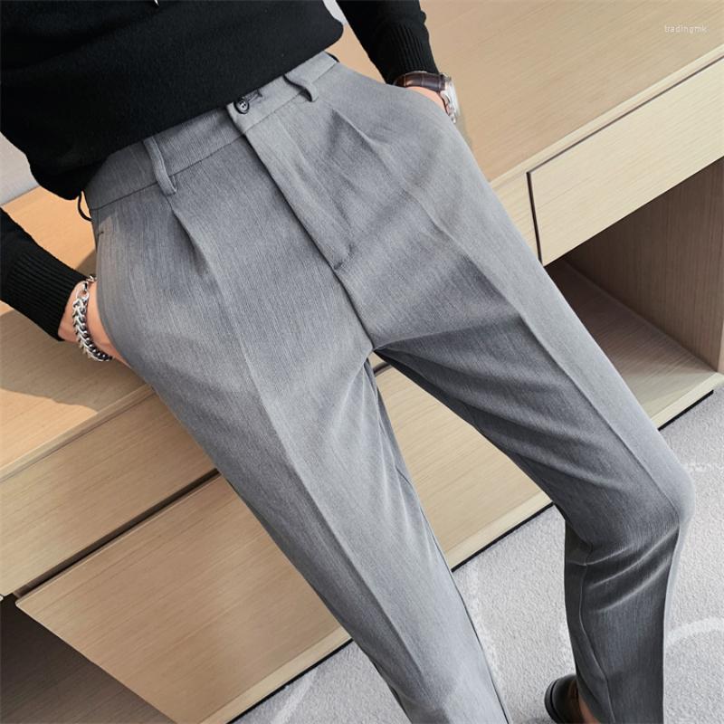 

Men's Suits Autumn Winter Slim Fit Business Men Suit Trousers High Quality Solid Color Casual Straight Leg Pants Wedding Banquet Dress, Black