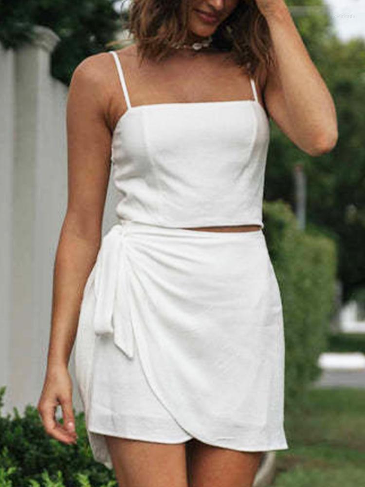 

Casual Dresses Chicheca 2 Pcs Outfit Summer Women Crop Top Skirt Bowknot Set White Cotton Beach Suit Female 2023 Black Mini Vestidos