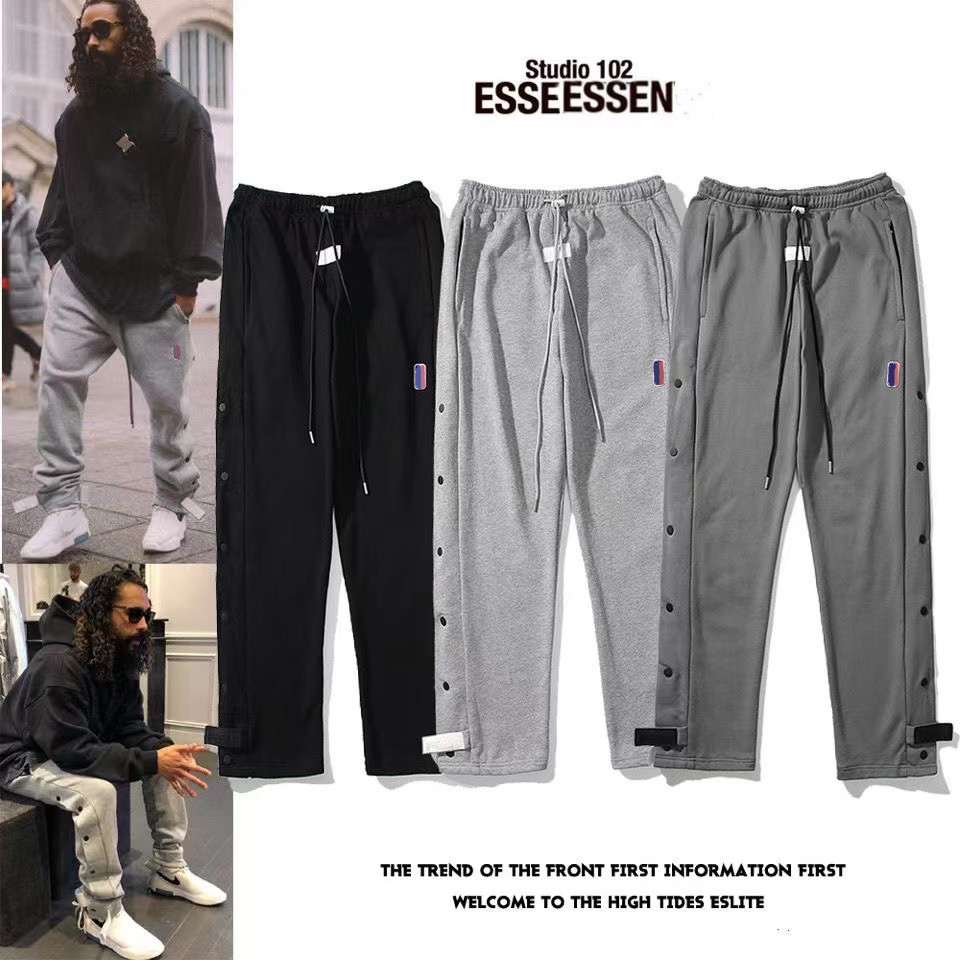 

Designer High-Quality FOG Basketball Co-branded Breasted Pants Fashion Basketball Sports Loose Casual Side Can Open Breasted Men's & Women's Sweatpants, Gray