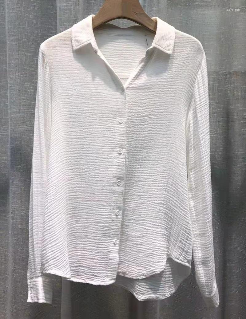 

Women' Blouses 2023 Spring Fashion White Shirts High Quality Ladies Turn-down Collar Pleated Patterns Long Sleeve Casual Elegant OL, Picture shown