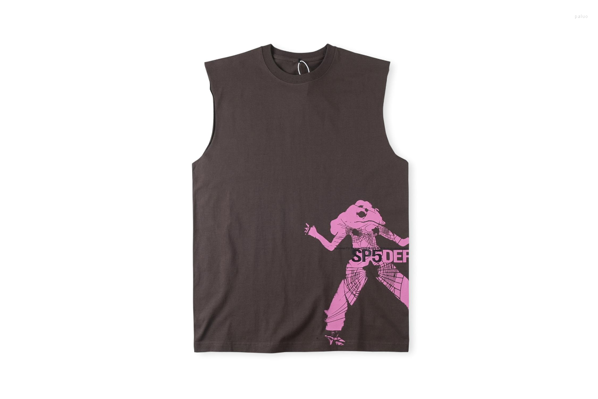 

Men' T Shirts 23SS High Quality 1:1 Sp5der 555555 Shirt Vest Men Women Cotton 555 Top Tees Casual Summer Techwear, Brown