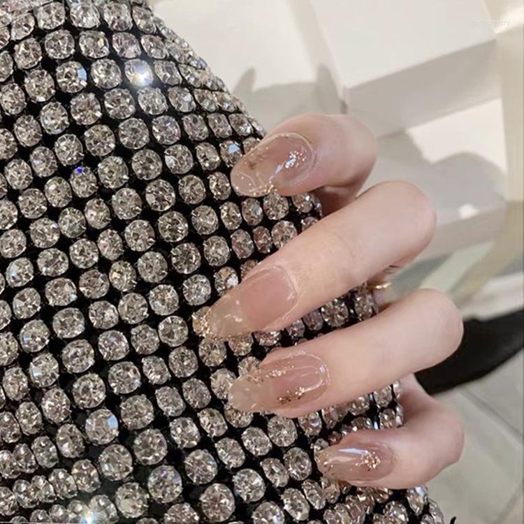 

False Nails Fake With Glitter 24 PCS Nude Boba Tea Color Stick On Jelly Round Tip Glossy Manicure For Nail Salon Art DIY T, White